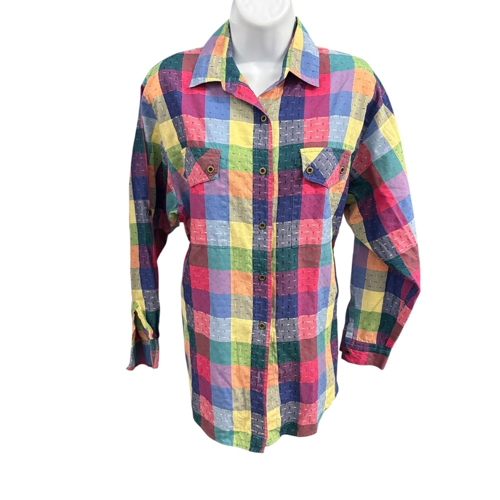 Koret City Blues Multicolor Plaid Long Sleeve Shirt Medium Patchwork Cotton